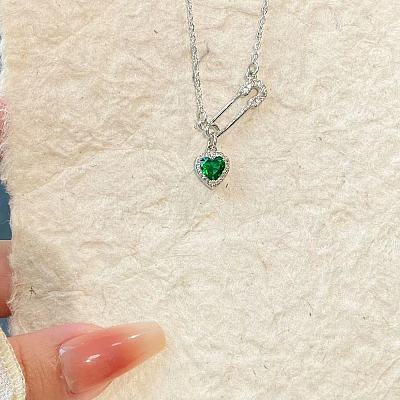 Heart Safety Pin Brass Pave Cubic Zirconia Pendant Necklaces for Women FS-WGA6C95-06-1