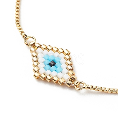 Japanese Seed Braided Rhombus with Evil Eye Link Slider Bracelet BJEW-MZ00001-01-1