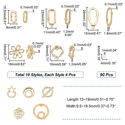 40Pcs 10 Style  Alloy Stud Earring Findings FIND-PH0008-36-1