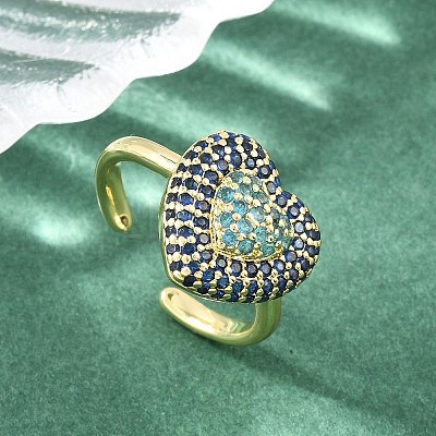 Heart Brass Micro Pave Cubic Zirconia Cuff Open Rings for Women CU-CBA0A21-01G-01-1