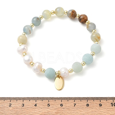 8MM Round Natural Blue Calcite and Potato Natural Pearl Beaded Stretch Bracelets BJEW-JB14482-1