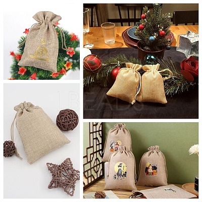 4 Styles Flower Print Burlap Packing Pouches ABAG-BBC0001-03A-1