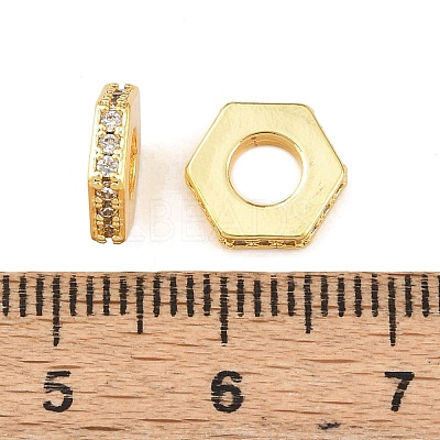 Brass Micro Pave Clear Cubic Zirconia European Beads KK-C142-11C-G-1