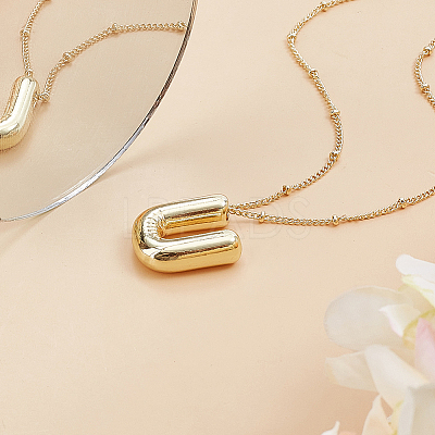 1pc Brass Chain with Alloy Letter Pendants Necklaces NJEW-LP0001-41U-G-1