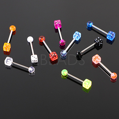 10Pcs Dice 316L Surgical Stainless Steel with Acrylic Tongue Rings FS-WGEA7F0-11-1