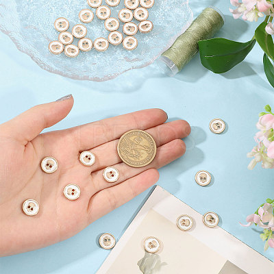 40Pcs 2-Hole Alloy Enamel Flat Round Buttons BUTT-CA0001-36LG-1