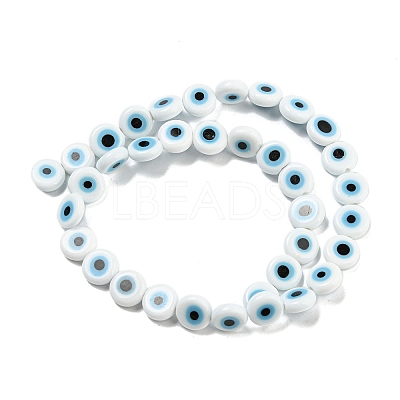 Handmade Evil Eye Lampwork Flat Round Bead Strands LAMP-L058-10mm-14-1