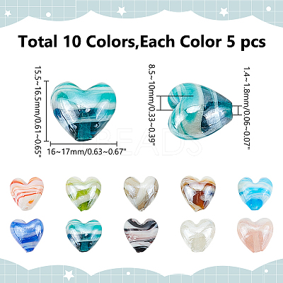 50Pcs 10 Colors Handmade Lampwork Beads LAMP-WR0001-01-1