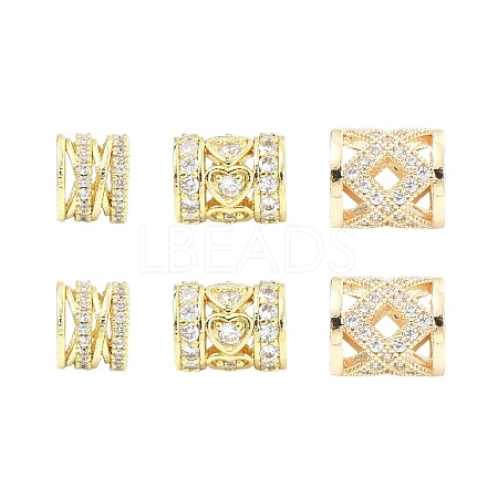 6Pcs 3 Styles Brass Pave Clear Cubic Zirconia European Beads KK-CJ0003-08-1