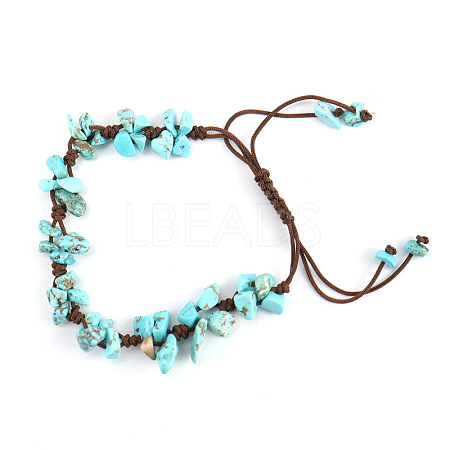 Synthetic Turquoise Chips Braided Bead Bracelet PW-WG69423-02-1