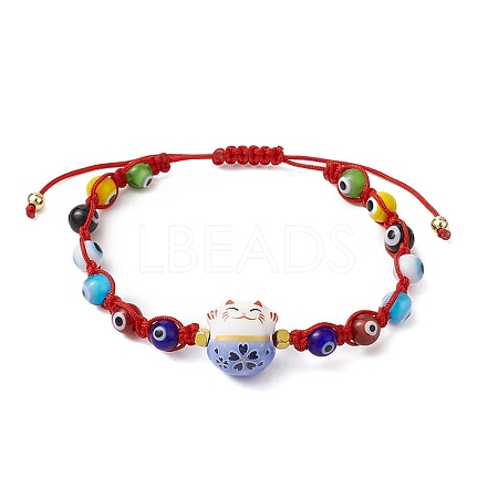 Adjustable Lanmpword Evil Eye Braided Bead Bracelet BJEW-JB11059-04-1
