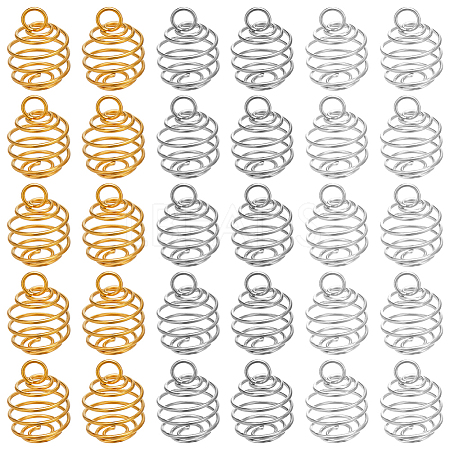 CREATCABIN 108Pcs 3 Colors Stainless Steel Spiral Bead Cage Pendants STAS-CN0001-59-1