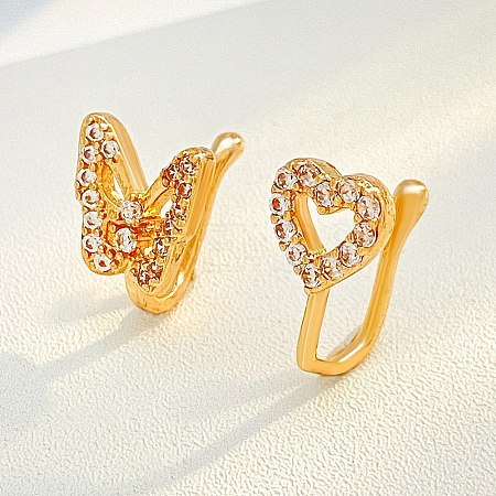 Butterfly Heart Brass Micro Pave Clear Cubic Zirconia Clip on Nose Rings FS-WGAE293-02-1