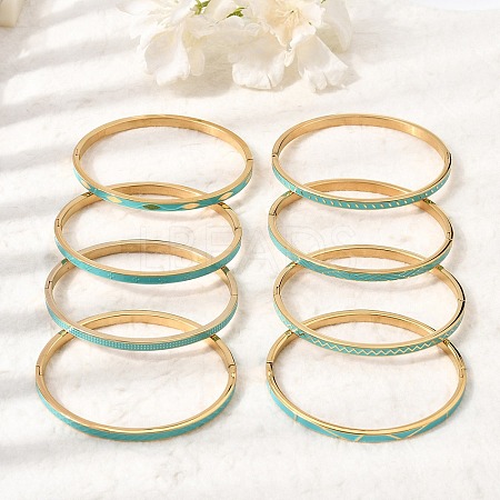 304 Stainless Steel Enamel Hinged Cuff Bangles for Women SA-CBAC920-15G-01-1