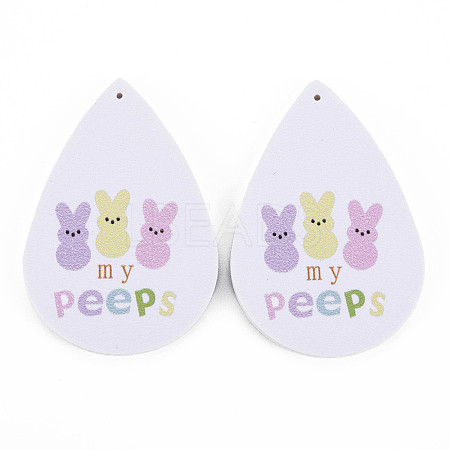 PU Leather Big Teardrop with Bunny Pendants FIND-T058-A37-1