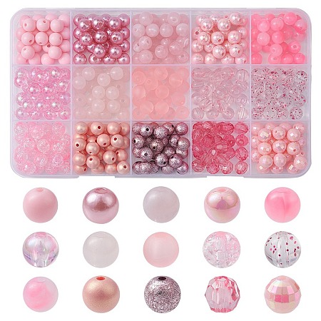 375Pcs 15 Styles Acrylic Beads MACR-YW0002-59D-1