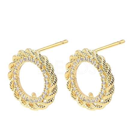 Brass Micro Pave Cubic Zirconia Stud Earring Findings with Loops CU-CBA1682-04G-1