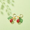 Lampwork Strawberry with Plastic Pearl Flower Dangle Leverback Earring X-EJEW-TA00130-4