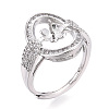 Oval Brass Micro Pave Clear Cubic Zirconia Adjustable Ring Settings KK-T076-69P-1