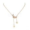Natural Rose Quartz Chip Beads Moon Pendant Brass Cable Chain Necklaces for Women NJEW-TA00257-03-2