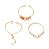3Pcs Copper Wire Wrapped Natural Carnelian Faceted Round Bead Finger Rings for Women RJEW-JR00887-01-4