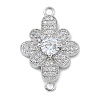 Rack Plating Brass Clear Cubic Zirconia Flower Connector Charms KK-A234-071P-1