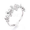 Flower Brass Micro Pave Clear Cubic Zirconia Adjustable Ring Settings KK-T076-57P-1