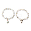 2Pcs 2 Styles Christmas Tree & Deer Alloy Enamel Charm Bracelet Sets BJEW-JB10871-1