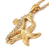 304 Stainless Steel Crystal Rhinestone Seahorse & Starfish Pendant Rope Chain Necklaces for Women STAS-Z101-08G-2