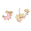 Brass Enamel Stud Earrings EJEW-T014-52G-NF-3