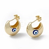 Enamel Crescent Moon with Evil Eye Stud Earrings EJEW-A093-01G-02-1