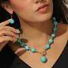 Bohemian Style CCB Plastic with Synthetic Turquoise Round Beaded Pendant Necklaces & Dangle Earrings Sets FS-WG8FAC9-01-2