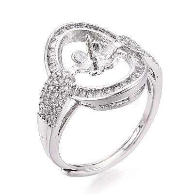Oval Brass Micro Pave Clear Cubic Zirconia Adjustable Ring Settings KK-T076-69P-1