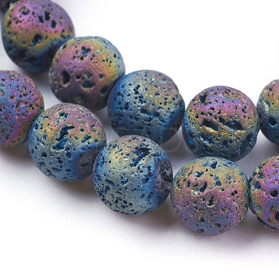 PVD Vacuum Plating Electroplated Natural Lava Rock Bead Strands G-E432-10mm-01-1