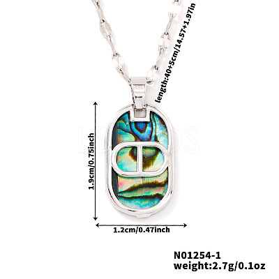 Retro Brass with Natural Paua Shell Oval Pendant Necklaces LY2705-1-1