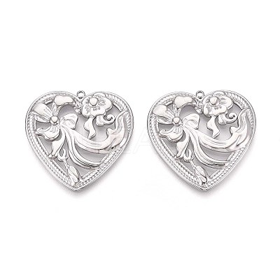 304 Stainless Steel Hollow Flower Heart Pendants STAS-T067-40P-1