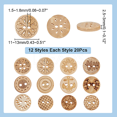 240Pcs 12 Styles 4-Hole Coconut Buttons DIY-AR0004-67-1