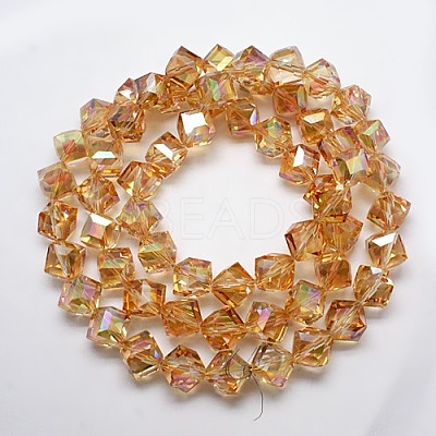 Full Rainbow Plated Crystal Glass Cube Beads Strands EGLA-F023-B04-1