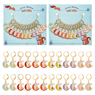 Alloy Enamel Rabbit & Moon Pendant Locking Stitch Markers HJEW-AB00027-1