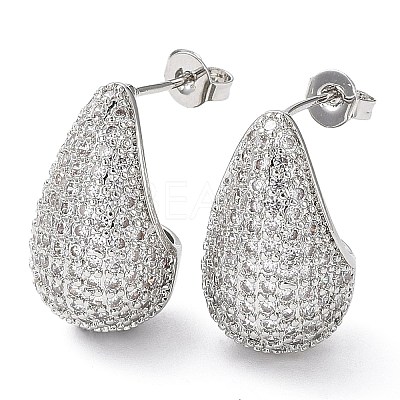 Cubic Zirconia Teardrop Stud Earrings EJEW-H137-01P-01-1