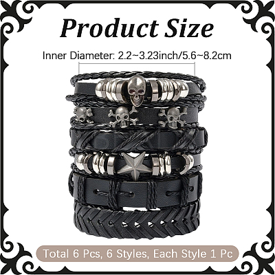 6Pcs 6 Styles PU Imitation Leather Braided Bracelets BJEW-CL0001-52-1