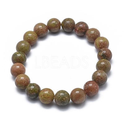 Natural Unakite Bead Stretch Bracelets BJEW-K212-A-042-1