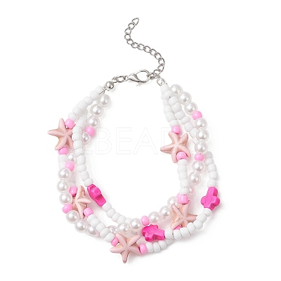 2Pcs Synthetic Turquoise & Glass Seed Beads Multi-strand Bracelets for Women BJEW-JB12974-1