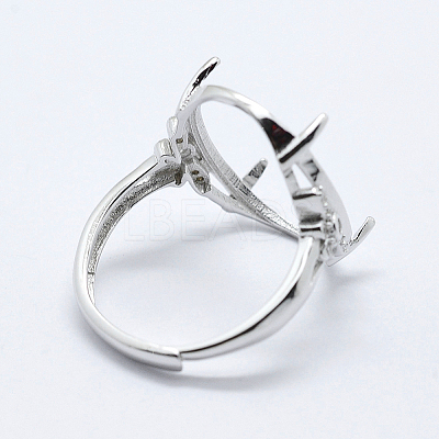 Anti-Tarnish Rhodium Plated 925 Sterling Silver Finger Ring Components STER-G027-06P-1