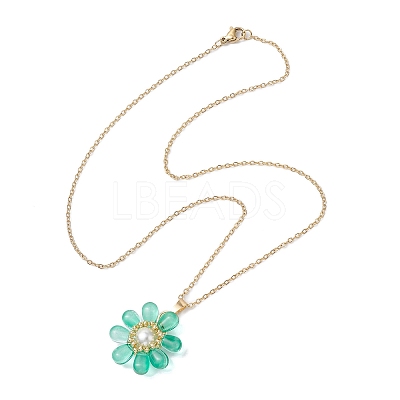 Glass & Glass Pearl Beads Pendants Necklaces for Women NJEW-MZ00106-02-1