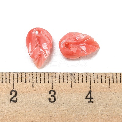 Synthetic Coral Dyed Leaf Charms CORA-Q034-01-01-1