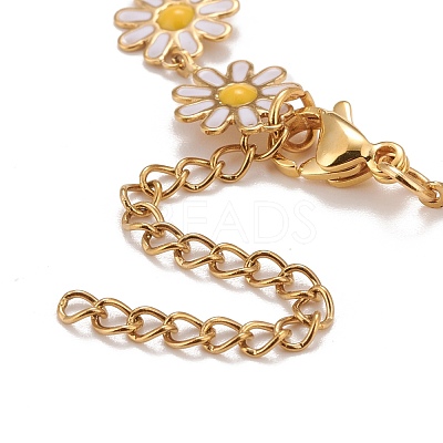 Enamel Daisy Link Chains Bracelet BJEW-P271-01G-01-1