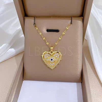 Evil Eye Heart Beass Micro Pave Clear & Blue Cubic Zirconia Pendant Necklaces FS-WGB58AC-01-1