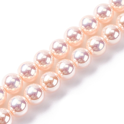 UV Plating Pearlized Glass Pearl Beads Strands GLAA-F128-01B-T09-1