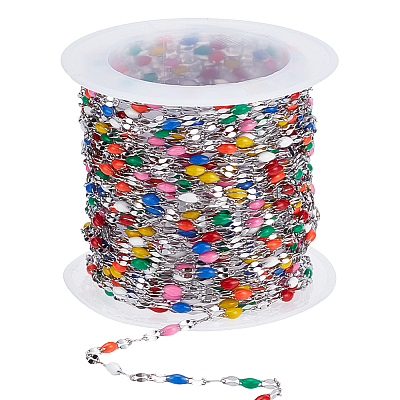 304 Stainless Steel Enamel Dapped Chains CHS-WH0010-06P-1-1